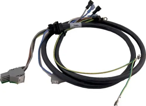 Kabel mit mehreren Anschlüssen, passend für Heizgeräte der Marke Wolf, zur Verdichtungskontrolle. Kabelisolierung und farbige Drähte sichtbar.